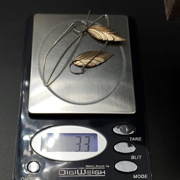 Sterling Silver & Brass Nature Leaf Large Earrings - Picture 5 of 5